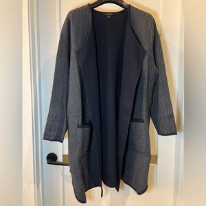 J. Jill Wearever Chevron & Piping Coatigan Pockets Navy XLP